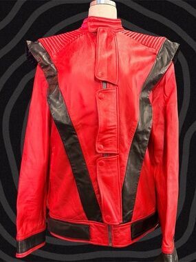Thriller Micheal Jackson red Leather  Jacket with Black Accent Panels